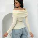 Women's Autumn Sweater, 2026 Casual Long Sleeve Off-The-Shoulder Strapless Knitted Sweater, Pullover Sweater (Beige, L)