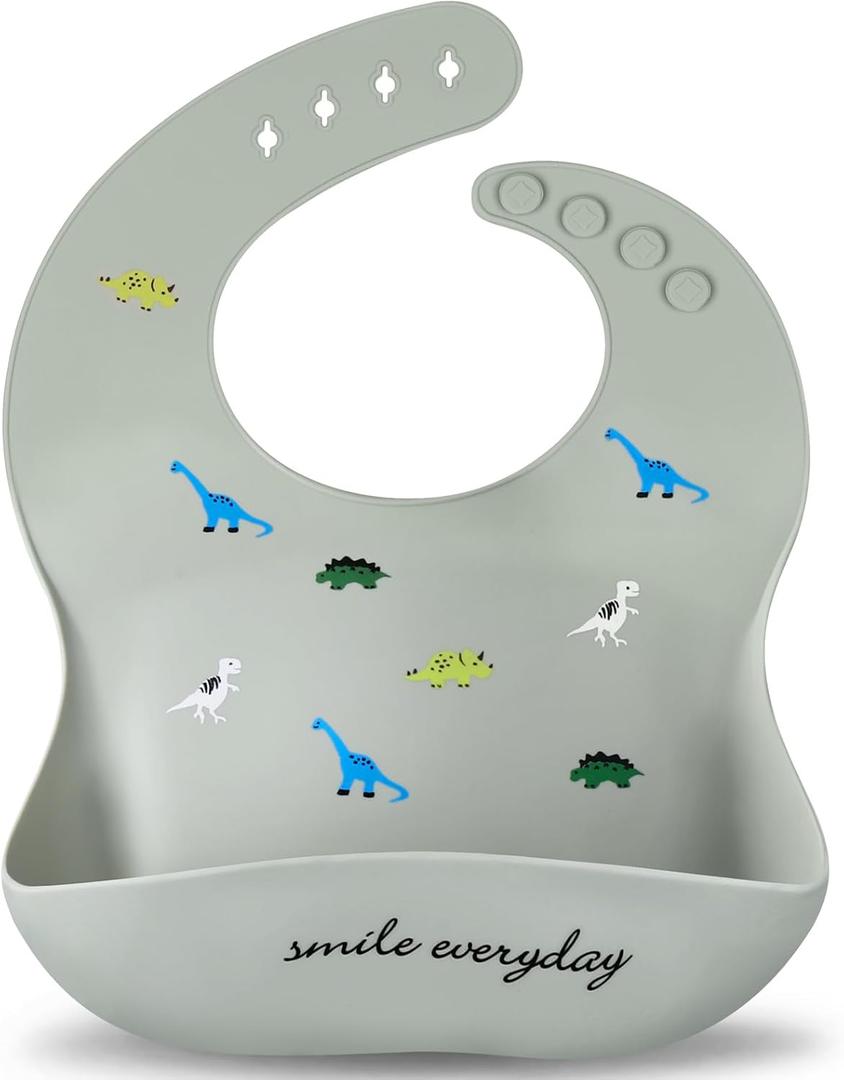 Accmor Silicone Baby Bibs, Waterproof Soft Bibs for Baby Girls Boys Feeding Eating, Silicone Baby Bibs with Large Pocket (Dinosaur)
