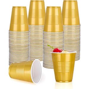 50 PCS 12 Oz Gold Disposable Plastic Cups,Party Cups for Wedding Birthday Graduation New Year Parties, Picnics Events