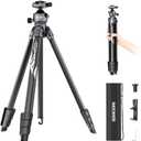 NEEWER LITETRIP LT07 61" Aluminum Travel Tripod for Camera w Pan Tilt Low Profile Ball Head, Arca QR Plate Compatible with PD Tripod Plate, Dual Center Axis, Phone Holder, Max Load 22lb