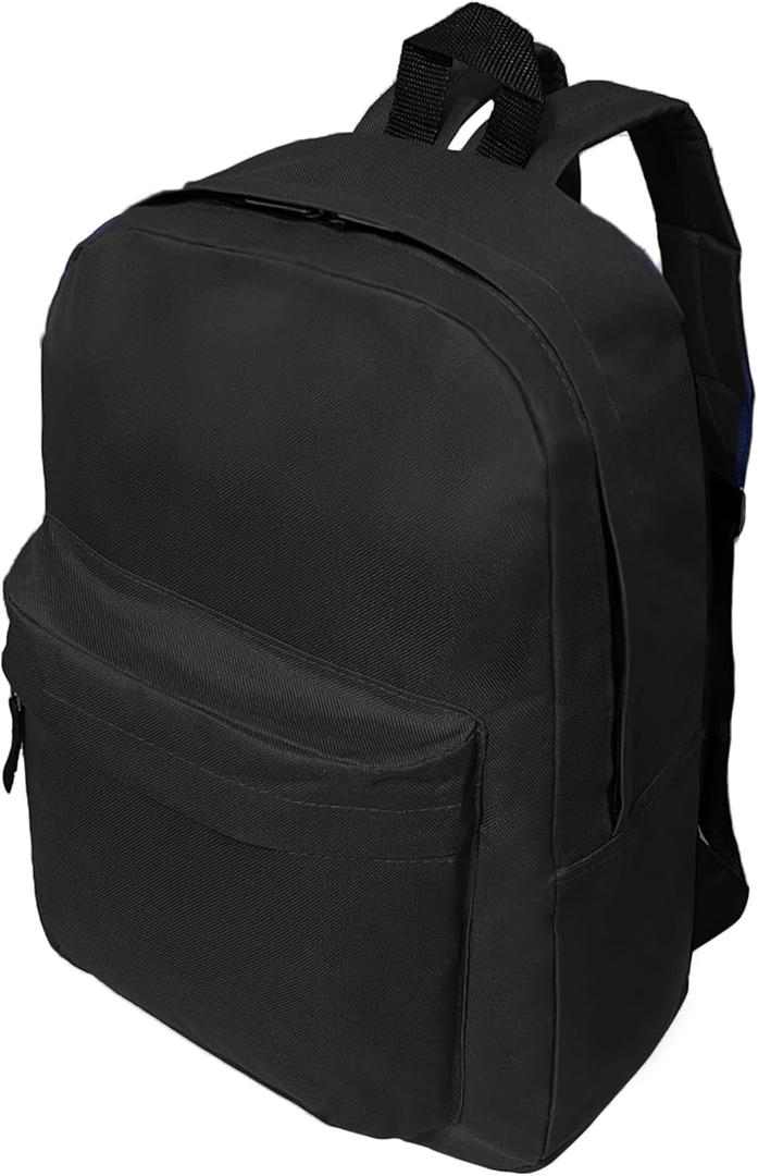 Black Basic School Canvas Backpacks for Boys Girls 15.6 Inch Travel Water Resistant Bookbag Black