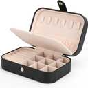 Small Jewelry Box Necklace Ring Storage Organizer Mini Jewelry case Double Layer Travel Jewelry Organizer for Women Girls Gift/Black