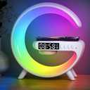 2025 New Wireless Speaker Charger,Atmosphere Bedside Light with Wireless Charging Station,Music Lit Lamp 4 in 1 Alarm Clock Idea for Family (White)