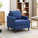 Mid-Century Accent Chair, Modern Linen Fabric Armchair for Living Room, Comfy Upholstered Reading Accent Chairs for Bedroom, Single Sofa Chair with Wood Legs (Blue, 1 Pack)