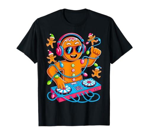 Retro Christmas House Music Gingerbread DJ Techno Rave EDM T-Shirt L