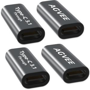 AGVEE 4 Pack USB-C Female to Female Bidirectional Adapter, PD 100W USB 3.2 Gen 2, Type-C USBC 10G Data Coupler Extender Extension Converter Connector, Gray