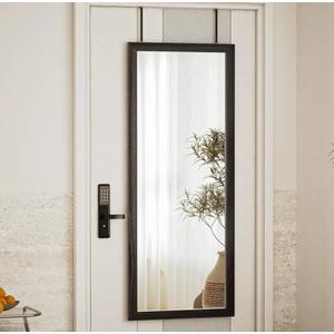 VooBang 18x48 inch Over Door Mirror Wooden Frame, Full Length Hanging Mirror with Durable and Space-Saving Design for Bedroom, Bathroom, or Closet, Adjustable Height Hooks, Grey