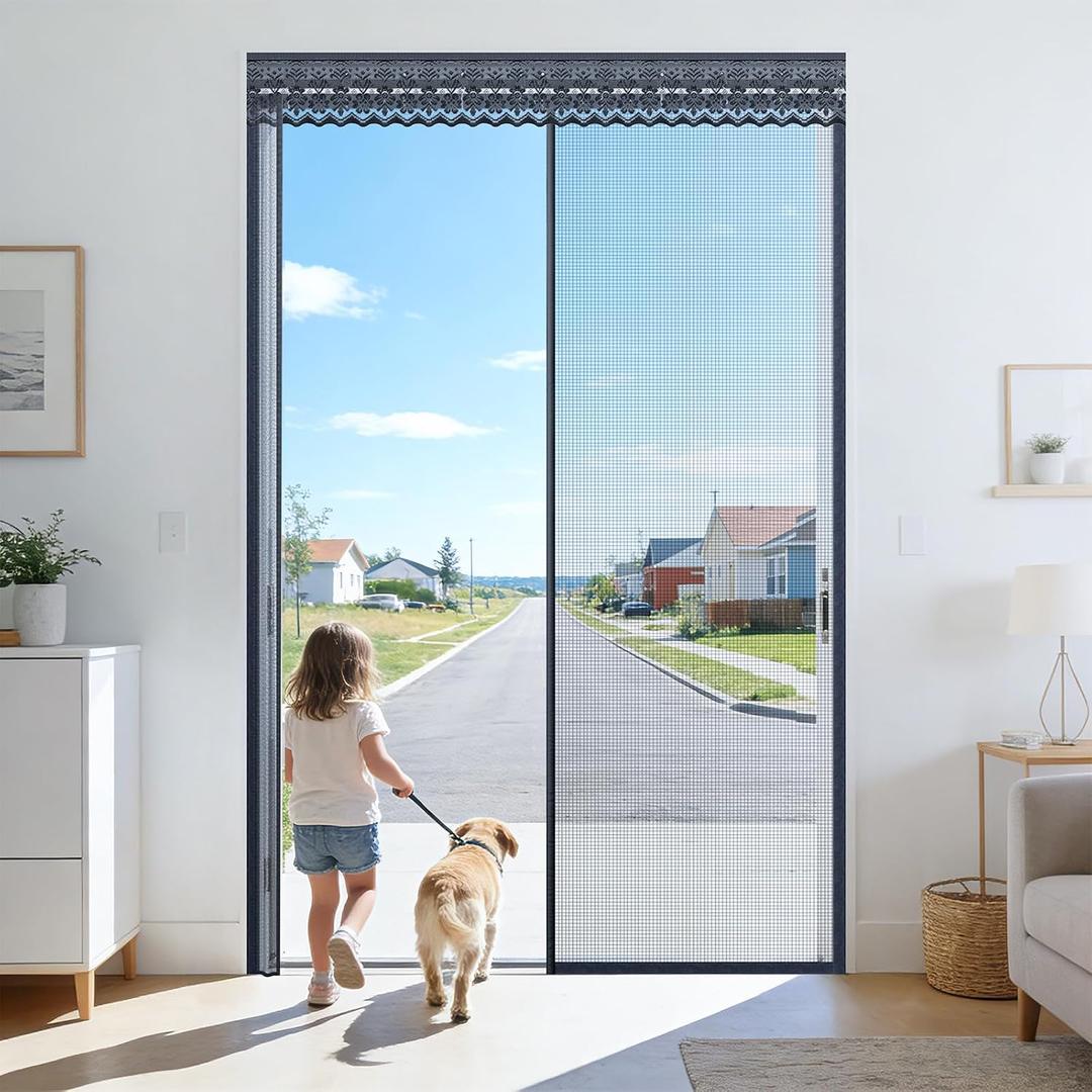 Sliding Magnetic Screen Door with Track for 48x80 Inch Patio & French Doors, Fully Retractable Mesh Door Screen with No Top Blockage, Durable Heavy Duty Bug Screen for Convenient Access