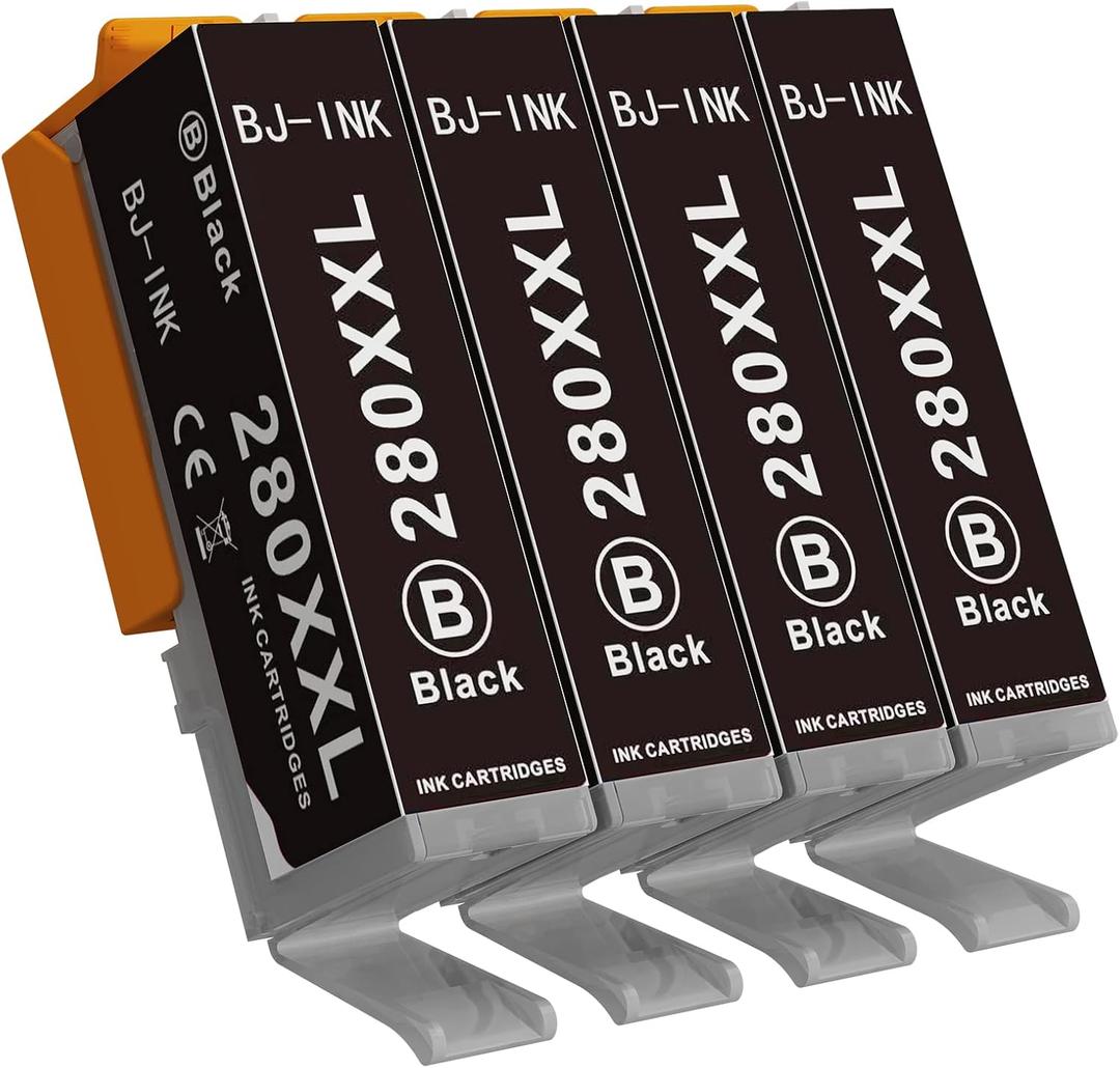 Compatible Ink Cartridge Replacement for Canon PGI-280XXL CLI-281XXL 280 XXL 281 XXL Use in PIXMA TR7520 TR8520 TS9520 TS9521C TS6320 TS6220 TS6120 TS8120 Printer (4Black)