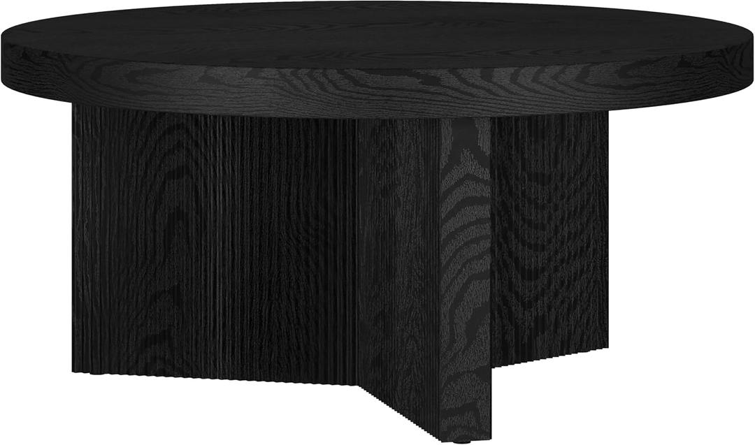 Henn&Hart 32" Wide Round Coffee Table in Natural Black, for Home, Living Room, Bedroom, Entertainment Room, Office