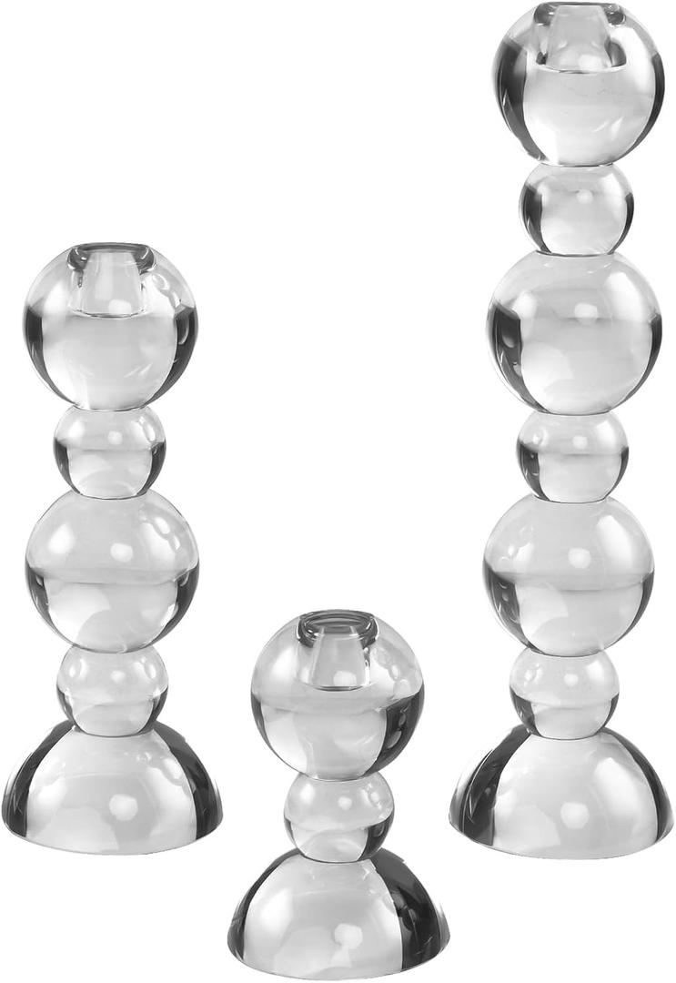 Kitcom Crystal Taper Candle Holders Bubble Designed Hand Cut Crystal Candlestick Holders Wedding Banquet Decorations Pack of 3, Comes with Gift Box