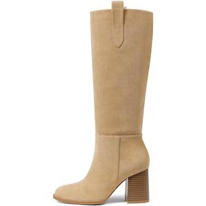 Mattiventon Knee High Boots 2025 Fall Chunky Round Toe Womens Comfortable Trendy Suede Long Dress Boots (9, Apricot)