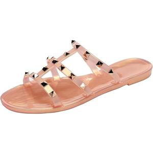 OMGard Women Flats Sandals, Studded Jelly Shoes Size 8.5 Gold Glitter Dressy Summer Beach Rivets Strappy Jellies Slide Slip On Open Toes, Size 40