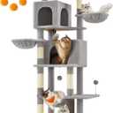 Feandrea Cat Tree, 69-Inch Tall Cat Tower for Indoor Cats, Multi-Level Cat Condo with 2 Caves, 2 Baskets, 5 Scratching Posts, Self-Groomer, Perch, Hammock, Dove Gray UPCT182G01