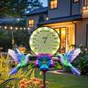 Hummingbird 6.1-inch Solar Outdoor Thermometer Indoor Wall Metal Decorative Lights for Garden,Patio,Lawn,Yard,Garage