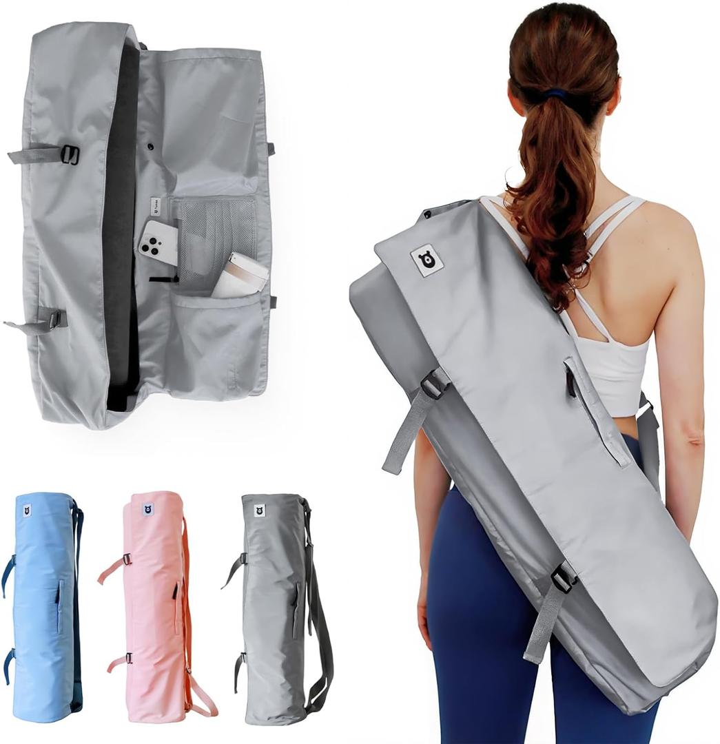 Tumaz Yoga Mat Bag | Padded Adjustable Shoulder Strap | Fits Up to 26" Mats | Multi-Pocket Storage for Essentials | Heavy-Duty G-Hook Closure | Lightweight & Durable for Yoga, Pilates & Fitness (02. Cloud Grey)
