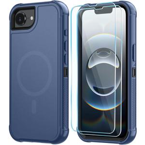 SunStory Magnetic for iPhone 16e Case & iPhone 17e Case with HD Screen Protector, Compatible with MagSafe, 3-Layer Full-Body Hybrid Protective Phone Case for iPhone 16e/17e,Blue