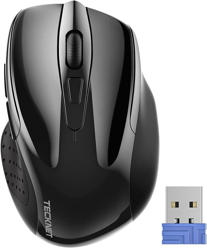 TECKNET Wireless Mouse, 2.4G Ergonomic Optical Mouse, Computer Mouse for Laptop, PC, Computer, Chromebook, Notebook, 6 Buttons, 24 Months Battery Life, 2600 DPI, 5 Adjustment Levels  Black