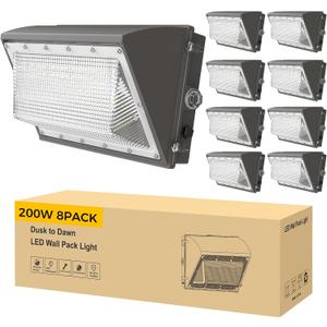 AIKVSXER 200W LED Wall Pack Light, 32000LM 6000K Dusk to Dawn Lights 8 Pack