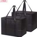 Set of 2 Large Insulated Reusable Grocery Bags with Sturdy Zipper and Handles, Foldable Washable Heavy Duty Cooler Totes for Hot or Cold Food Delivery, Groceries, Travel, Shopping