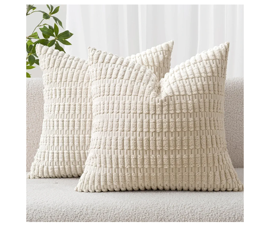 MIULEE Pack of 2 Corduroy Decorative Throw Pillow Covers 18x18 Inch Soft Boho Striped Pillow Covers Modern Farmhouse Home Decor for Sofa Living Room Couch Bed Cream White