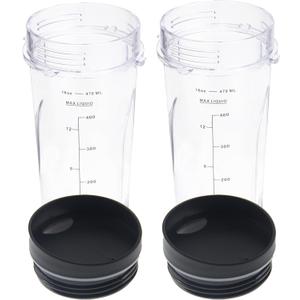 Replacement 16oz Blender Cups for Ninja BL660 BL770 QB3001SS, Single Serve blender 16-Ounce Cups Replacement Parts for Ninja Blender with Lid, fit Ninja BL780 BL810 BL820 BL830 QB3000 QB3000QBK QB3004