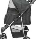 TRIXIE Foldable Pet Stroller for Cats and Dogs, Pet Carrier Strolling Cart with Weather Cover, Storage Basket, Cup Holder, Black