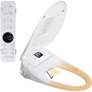 Bidet Toilet Seat with Dual User Memory, Instant Heat & Auto-Dry Cycle - Adjustable Heated Seat, Warm Water, Stainless Nozzles, Remote & Knob Control Night Light for Elongated Toilets