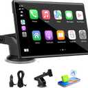 7 inch Carplay Screen for Car - Supports Wireless Apple Carplay & Android Auto, Portable Touchscreen with Bluetooth, Navigation, Voice Control, Mirror Link,Universal for All Cars (Black)