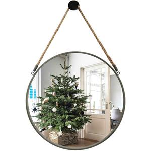 POZINO Round Mirror, Rope Hanging Mirror, 15 Inch Farmhouse Circle Wall Mirror for Bathroom Bedroom Living Room Entryway Home Decor, Grey POZINO Round Mirror, Rope Hanging Mirror, 15 Inch Farmhouse Circle Wall Mirror for Bathroom Bedroom Living Room Entryway Home Decor, Grey