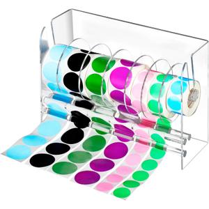 Qilery Adjustable Label Dispenser Acrylic Roll Sticker Dispenser Sticker Holder Organizer Label Stand for Holding Office and Home(7 Disks)