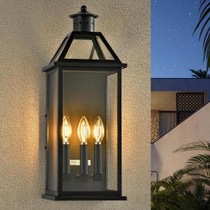 DASTOR Outdoor Wall Lantern 3-Light, 21" Large Front Porch Light, Modern Exterior Lighting Fixtures with Glass, Waterproof Outside Wall Lights for House Porch Garage