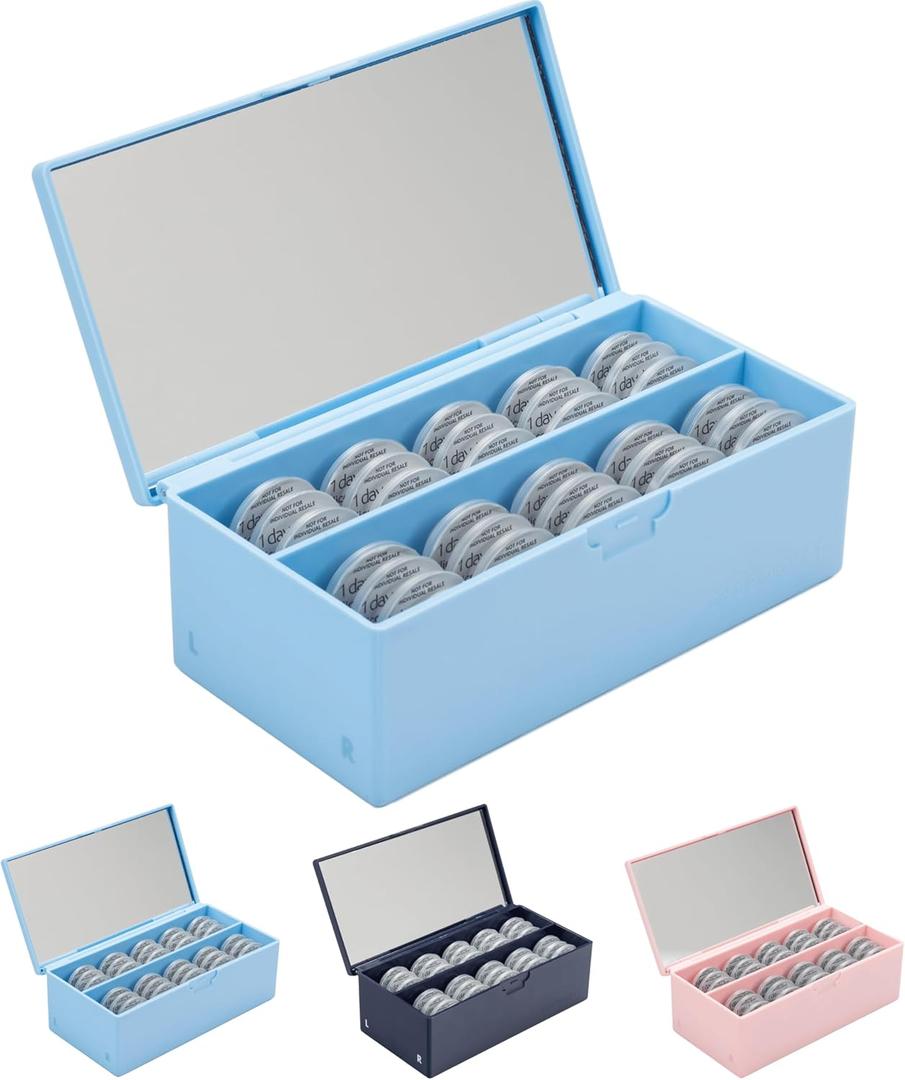 Daily Contact Lens Case - Travel Contact Case, Daily Lens Organizer, Flip Top Eye Contacts Carrier for Disposable Lenses & Dailies, Light Blue