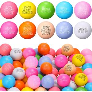Libima 50 Pcs Motivational Stress Balls Bulk 1.57 Inch Colorful Small Foam Inspirational Relief Quotes Stress Balls Employee Appreciation Gift for Adults Back to School Student Rewards Encouraging