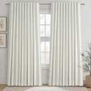 Cute Blackout Curtains 60 Inches Extra Wide Linen 96 Inch Length for Living Room/Sliding Glass Door,Pleated Heavy Duty Thermal Drapes for Winter Thick Large Window(60"Wx96"L 2 Panels Beige White)