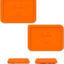 Sophico 3 Cup Rectangle Silicone Storage Cover Lids Replacement for Pyrex 7210-PC Glass Bowls, Container not Included (ORANGE, 2 Pack)
