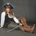 Jiuguva Pirate Boots Men Medieval Renaissance Boots Halloween Costume Caribbean Leather Long Shoes Women Riding Cosplay (13.5-14.5 Women/12-13 Men, Tan)