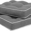 Favoyard Patio Cushions 19 x 19 Inch Indoor & Outdoor Chair Cushions Water-Resistant Seat Cushion for Patio Furniture 3-Year Color Fastness Square Tufted Couch Chair Pads with Ties, 2 Pack, Dark Gray