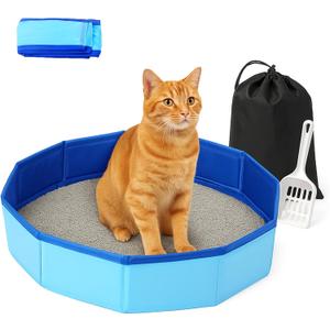 Portable Travel Litter Box for Cats with Scoop & Storage Bag Foldable, Waterproof, Lightweight Cat Litter Tray for Car, Airplane, Camping, Indoor & Outdoor Use, 19.7" Diameter