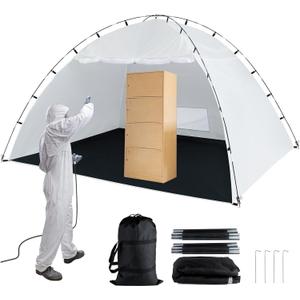 Portable Paint Booth Tent,Siebwin 10(L) x10(W) x6.2(H) ft Spray Paint Tent with Built-in Floor & Mesh Screen & Windproof Hooks, Painting Tent Station for Furniture DIY Hobby Tool, Spray Paint Shelter, White