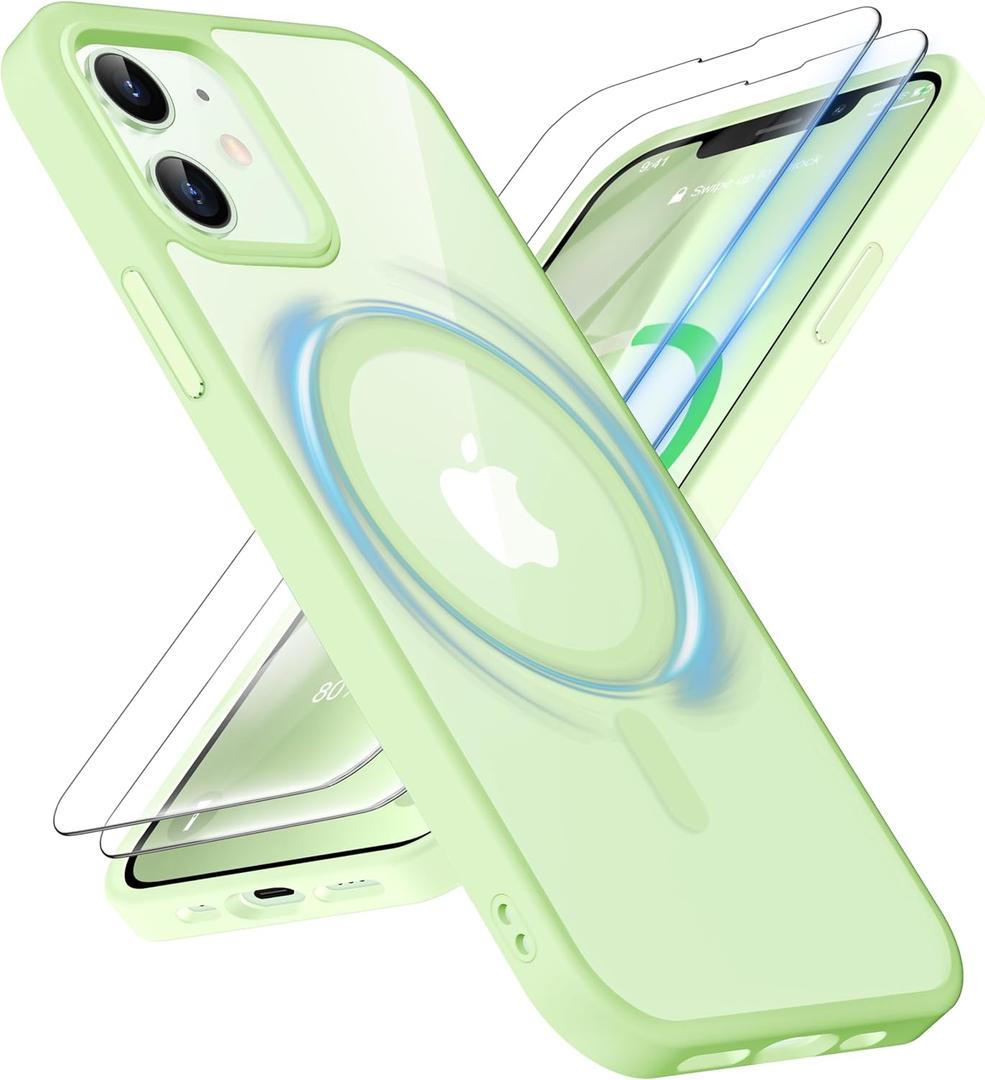 ORETECH Magnetic for iPhone 12 Case/iPhone 12 Pro Case, [Compatible with MagSafe][2 Pcs Screen Protectors][15 FT Drop Protection], Shockproof Bumper Phone Case iPhone 12/12 Pro Cover, Light Cyan