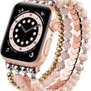 MOFREE Beaded Band for Women Compatible with Apple Watch 38mm 40mm 41mm 42mm, Fashion Crystal Elastic Straps Wristbands for iWatch Bands Series 11/10/9/8/7/SE/6/5/4/3/2/1 (Rose Gold/Pink)
