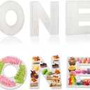 3pcs The Letters ONE Wooden Charcuterie Board, 12 Inch Larger 1st Birthday Food Trays, Fillable The Letters Shaped Serving Platter for Food Snack Dessert, Perfect for Birthday Party (Rustic White)