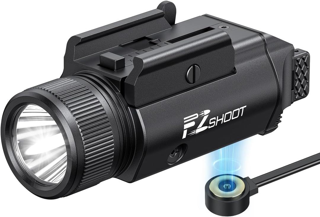 EZshoot 2400 Lumens Pistol Light with Strobe Mode, High Lumen Magnetic Rechargeable Led Pistol Flashlight with Quick Install Design, Light with Adjustable Slide Rail for Picatinny GL Rail
