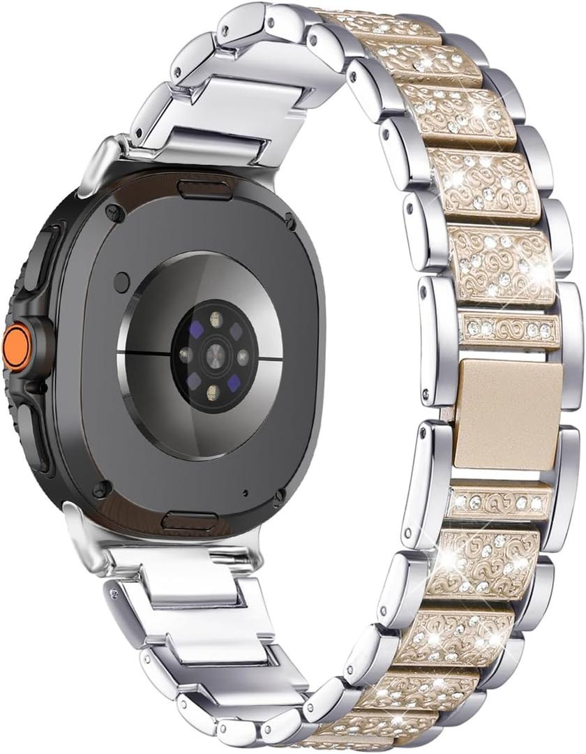 Bling Women Band Compatible with Samsung Galaxy Watch 8 40mm 44mm/Watch8 Classic 46mm Dressy Wristbands (Silver + Champagne Gold)