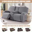 VANSOFY Recliner Loveseat Cover with Middle Console Stretch Reclining Sofa Slipcover for 2 Seat Jacquard Reclining Couch Sofa Covers Furniture Protector with Elastic Straps Bottom (Light Gray)