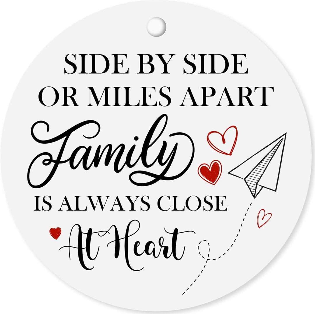 2 x Family Christmas Ornaments Gifts for Mom Dad Sister Brother, Ornaments for Christmas Tree Decorations 2025 - Side by Side Or Miles Apart Family is Always Close at Heart (2.9 Inch)