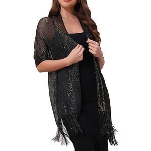 Women Shawls and Wraps for Evening Dresses, Bling Sparkly Shiny Shimmer Dressy with Buckle