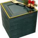 WDF 200PCS Green and Gold Plastic Dessert Plates with Plastic Forks -6 100 Square Disposable Appetizer Plates Small Plates Cake Plates with Gold&100 Green Small Appetizer Forks for Christmas