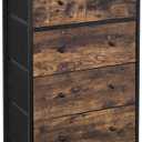SONGMICS Drawer Dresser, Storage Dresser Tower with 5 Fabric Drawers, Wooden Front and Top, Industrial Style Dresser Unit, for Living Room, Hallway, Nursery, Brown and Black ULGS45H, 11.8"D x 22"W x 36.6"H (5 Drawers)